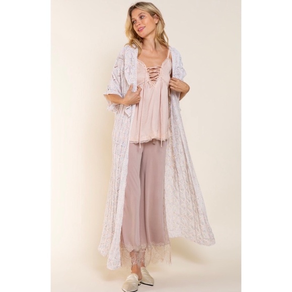 POL White Rainbow Weaved Half Sleeve Long Lightweight Cardigan - Picture 5 of 10